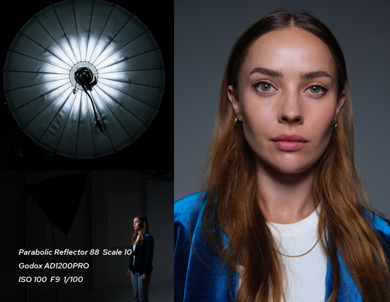 Godox parabolic reflector P88 portrait effect on scale 10