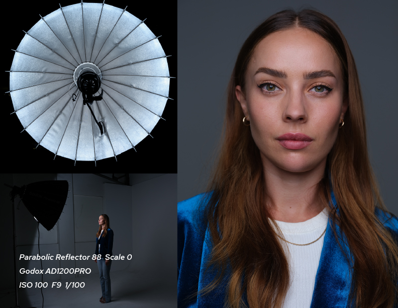 Godox parabolic reflector P88 portrait effect on scale 0