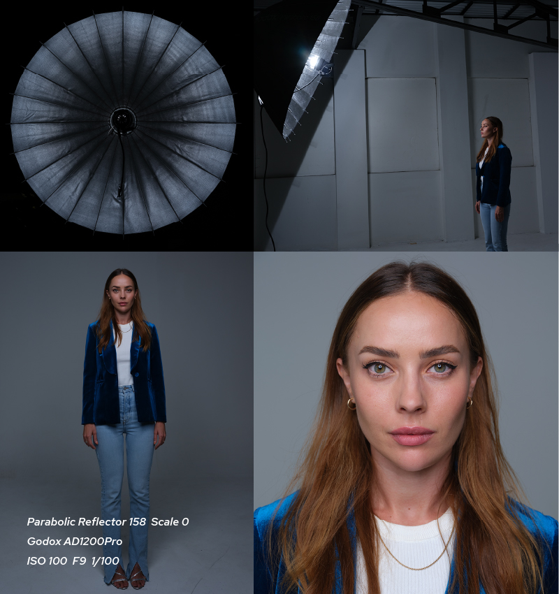 Godox parabolic reflector P158 portrait and full body effect on scale 0