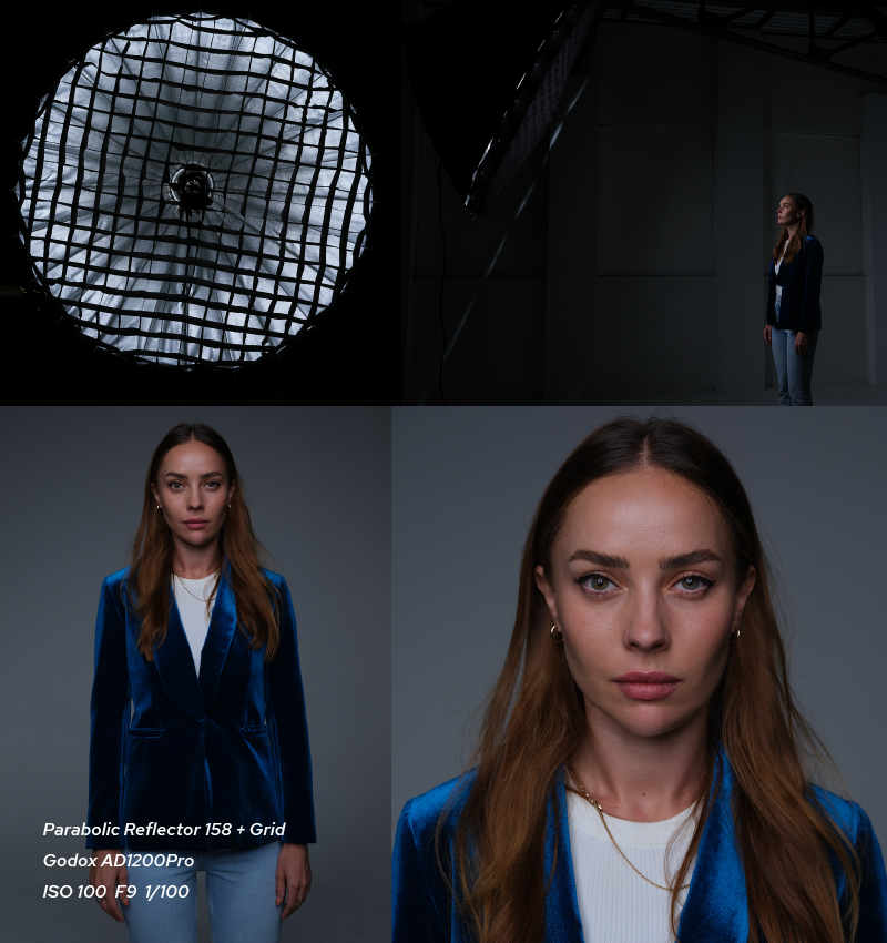 Godox parabolic reflector P158 light focusing system portrait effect with grid