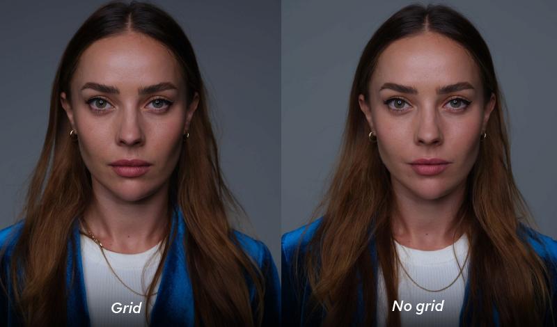 Godox parabolic reflector P158 light focusing system with and without grid comparison