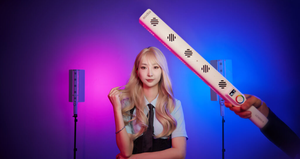 Godox LC1000R LED handheld light stick wand in use