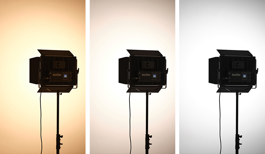 Godox P120Bi professional broadcast bi-color led panel light with barndoors color temperature adjustment
