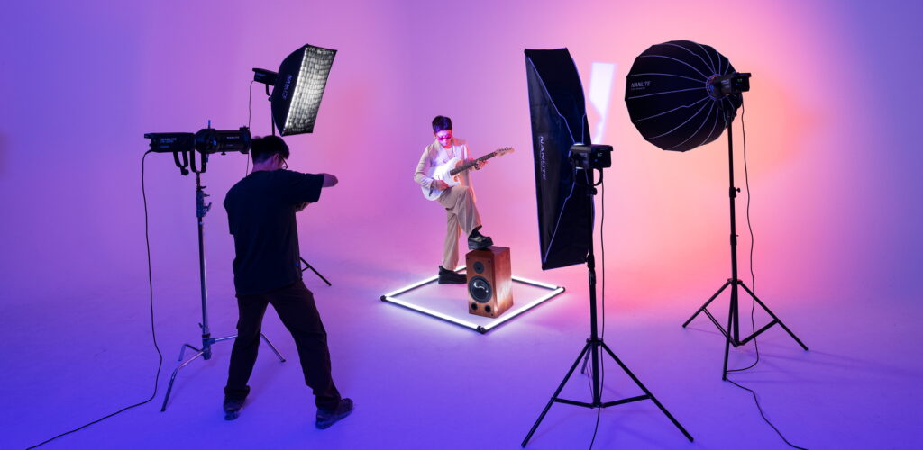 NANLITE FS-300C COB RGB Bi-Color LED video Bowens light on set