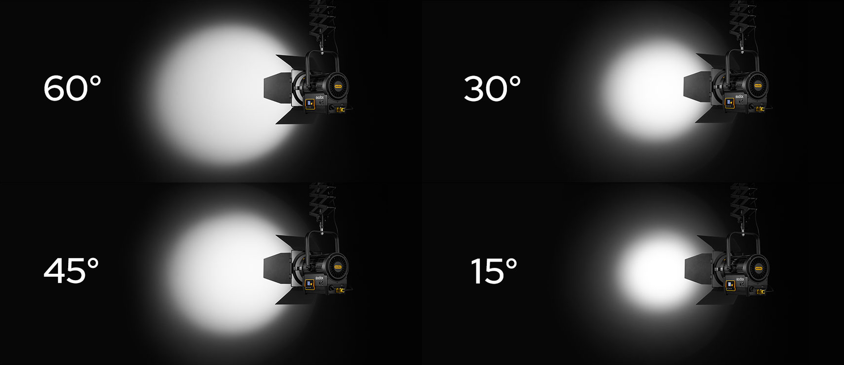Godox F7-120Bi F7-120D fresnel led light with barn doors for stage tv adjustable beam angle