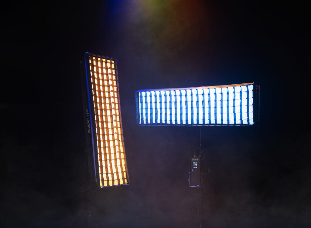 Nanlite PavoSlim 240CL slim 4x1 full color RGB LED panel light with softbox and grid