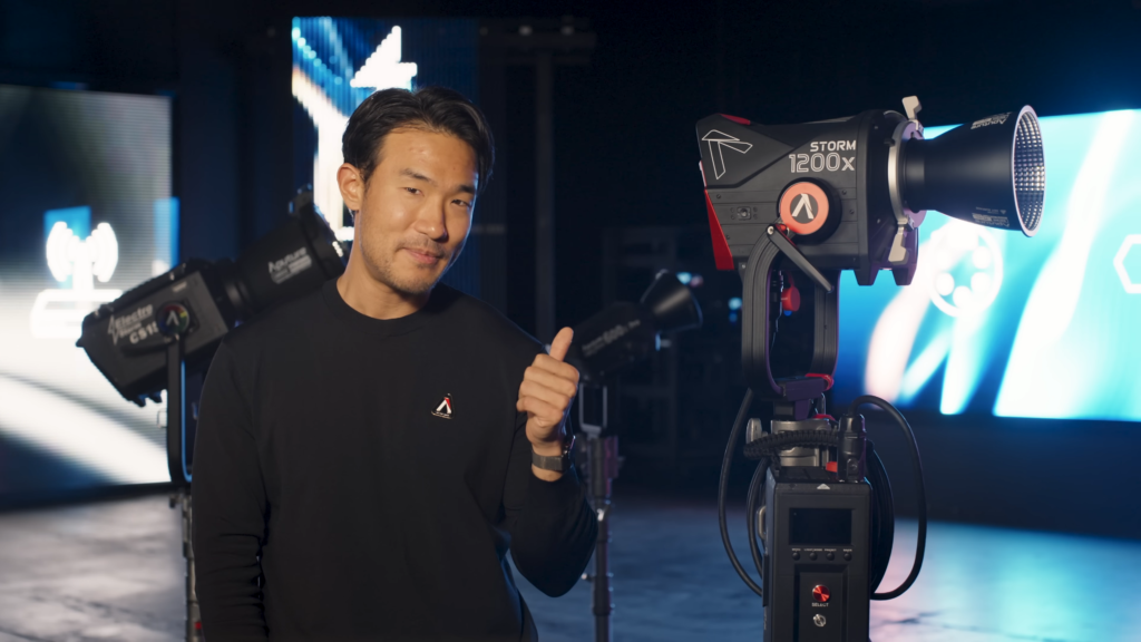 Aputure STORM 1200x bi-color cob ip65 weatherproof led light with blair five color engine during launch event presentation