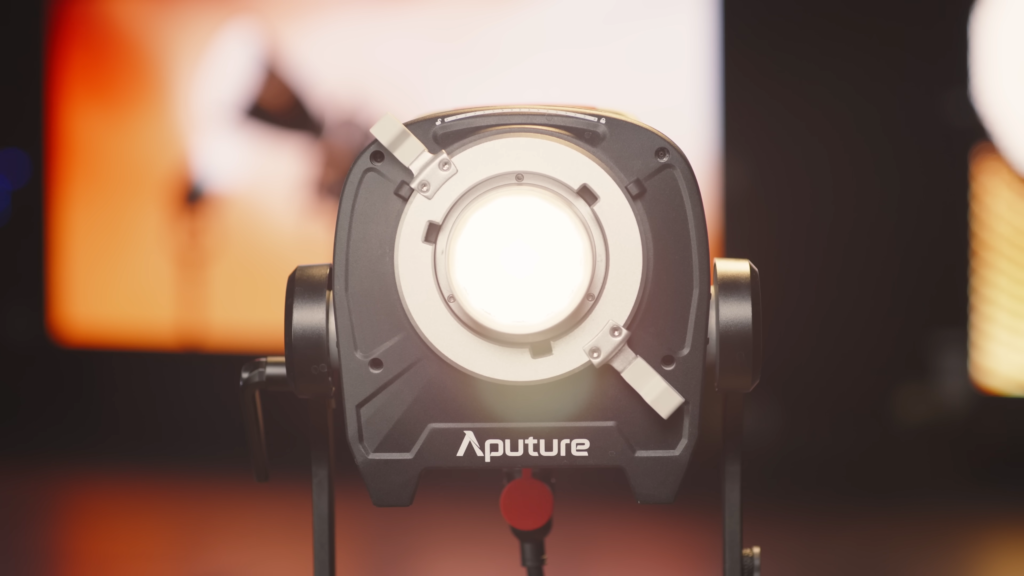 Aputure STORM 1200x bi-color cob ip65 weatherproof led light with blair five color engine during launch event presentation prolock bowens locking mount