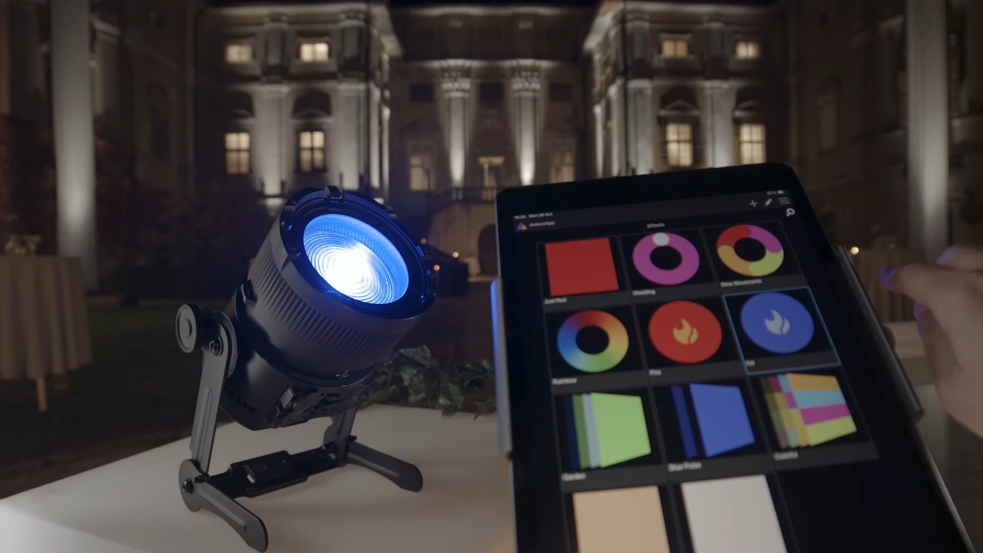 Astera QuikSpot RGBMA LED Fresnel Spotlight for Event Video Production remote control with astera app